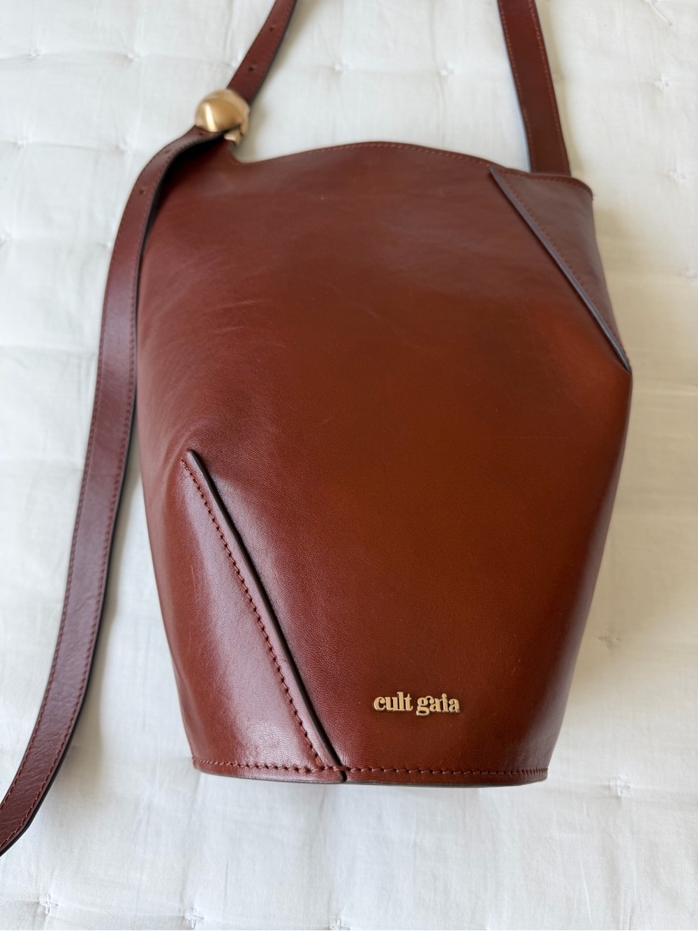 Cult Gaia Aldari Leather Shoulder Bag Cognac Brown - Picture 8 of 15